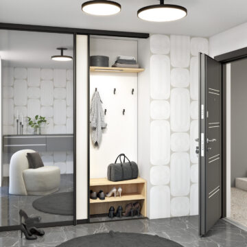 Vgradna omara z drsnimi vrati v predsobi za urejen prvi vtis doma.